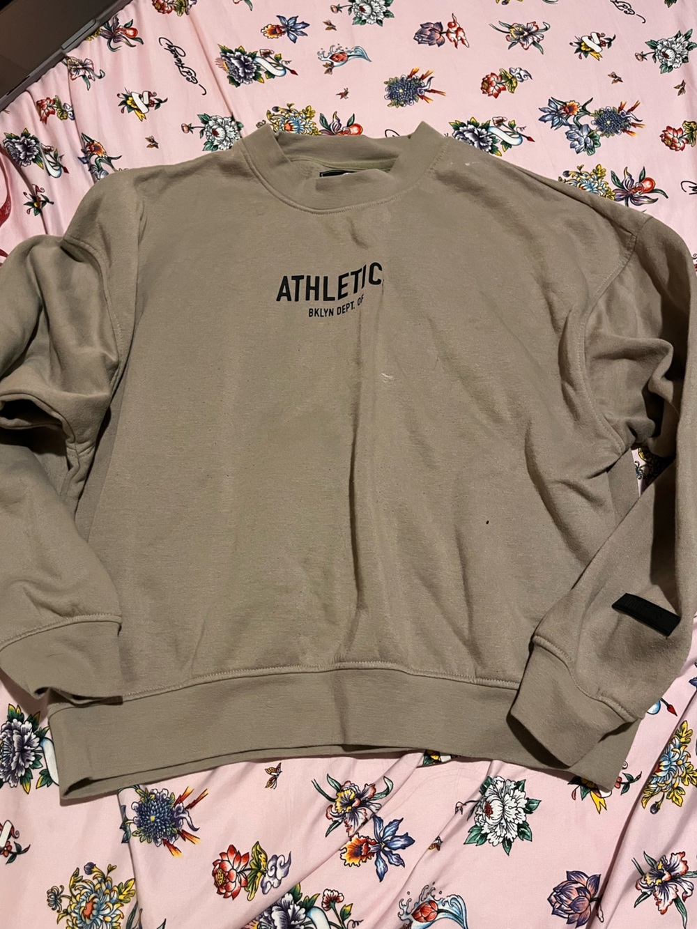Athletic Crewneck Sweatshirt in Taupe - Relaxed Women's Pullover well worn